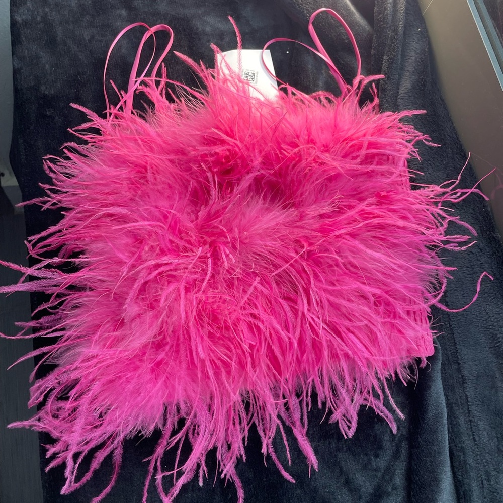 Bloomingdale's Hot Pink Feathered Clutch